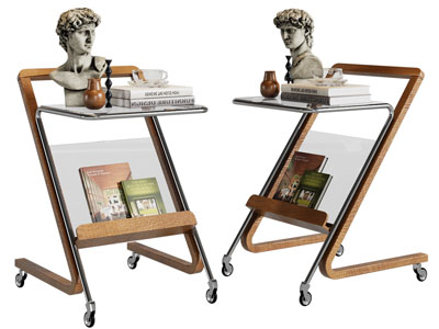 现代带滑轮的边几角几 摆件组合