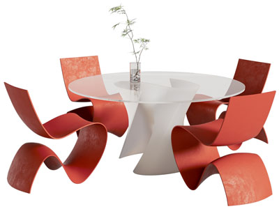 现代圆形餐桌椅组合3d模型 现代圆形餐桌椅组合