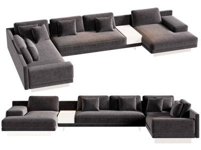 现代布艺多人沙发