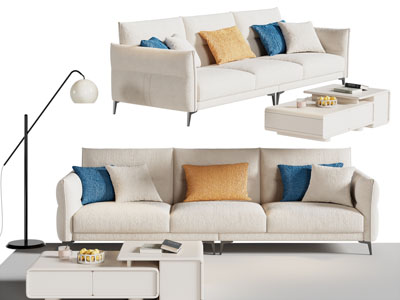 现代多人沙发 落地灯 茶几组合