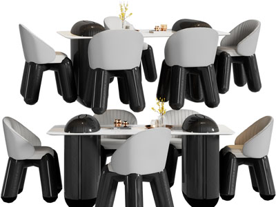 现代长方形餐桌椅组合3d模型 现代长方形餐桌椅组合