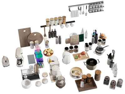 现代咖啡机 锅具 茶具杯子 调味瓶厨具组合