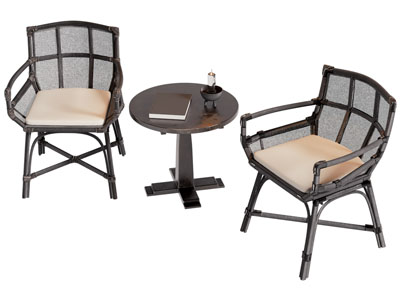 侘寂风藤编休闲椅子 边几