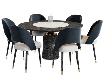 现代圆形餐桌椅组合3d模型 现代圆形餐桌椅组合