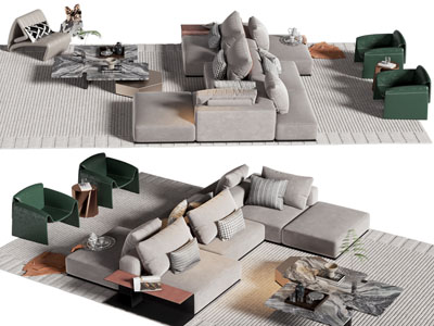 现代布艺双向多人沙发 休闲椅子和茶几组合