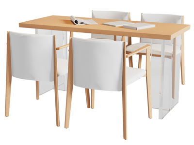 现代长方形实木餐桌椅组合3d模型 现代长方形实木餐桌椅组合