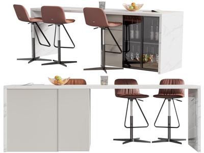 现代带酒柜的吧台吧椅3d模型 现代带酒柜的吧台吧椅