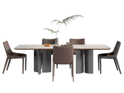 现代长方形餐桌椅组合3d模型 现代长方形餐桌椅组合