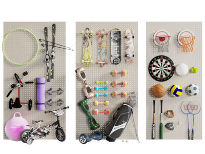 现代墙面洞洞眼体育设备收纳架3d模型 现代墙面洞洞眼体育设备收纳架