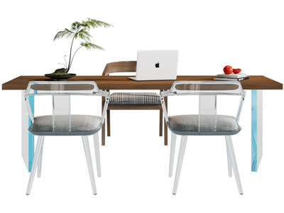 现代书桌椅组合3d模型 现代书桌椅组合