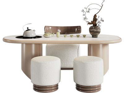 新中式茶桌椅组合3d模型 新中式茶桌椅组合