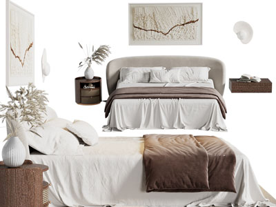 侘寂风双人床 床头柜