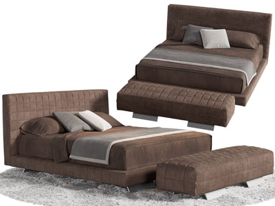 现代布艺双人床 床尾凳