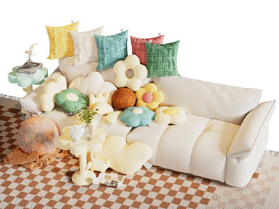 现代多人沙发 花朵靠垫抱枕组合