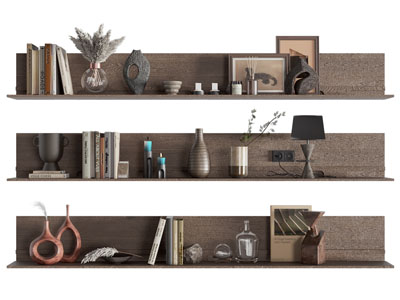 侘寂风实木隔板书籍 烛台 陶艺器皿摆件组合