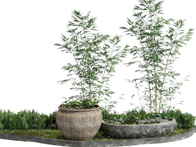 新中式荷花缸 竹子景观园艺小品