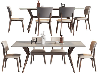 现代长方形餐桌椅组合3d模型 现代长方形餐桌椅组合