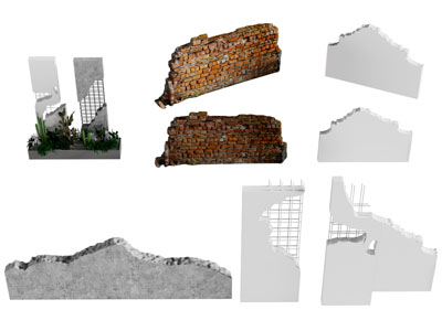 工业风loft破旧残垣 墙壁 水泥墙 背景墙3d模型 工业风loft破旧残垣 墙壁 水泥墙 背景墙