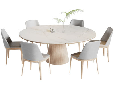 现代圆形餐桌椅组合3d模型 现代圆形餐桌椅组合