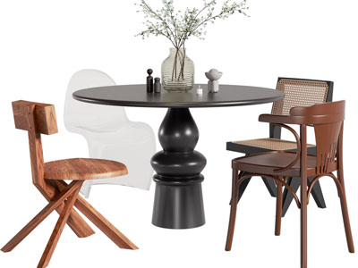 北欧圆形餐桌椅组合3d模型 北欧圆形餐桌椅组合