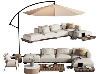 新中式户外遮阳伞 多人沙发组合