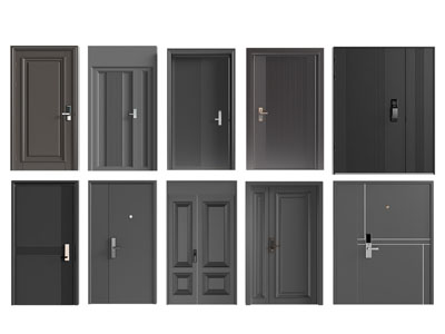 现代带密码锁的单扇平开门 木门 子母入户门