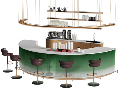 现代轻奢咖啡馆吧台吧椅3d模型 现代轻奢咖啡馆吧台吧椅