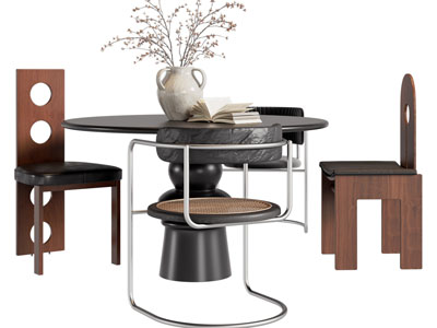 侘寂风餐桌椅组合3d模型 侘寂风餐桌椅组合