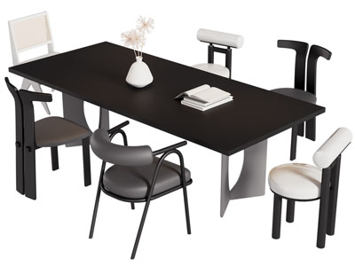 现代长方形餐桌椅组合3d模型 现代长方形餐桌椅组合