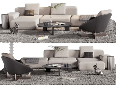 现代布艺转角多人沙发 休闲椅子和茶几组合