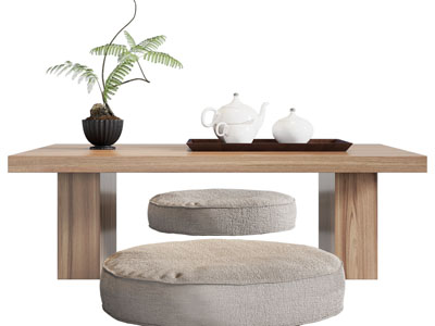 侘寂风茶几 蒲团坐垫3d模型 侘寂风茶几 蒲团坐垫