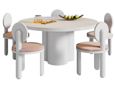 侘寂风圆形餐桌椅组合3d模型 侘寂风圆形餐桌椅组合