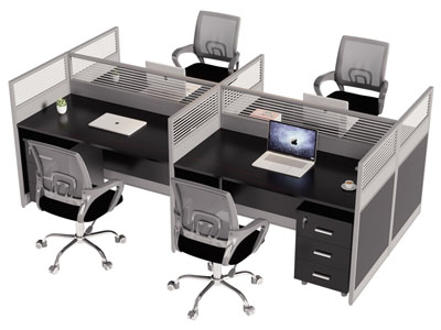 现代四人位办公桌椅组合3d模型 现代四人位办公桌椅组合