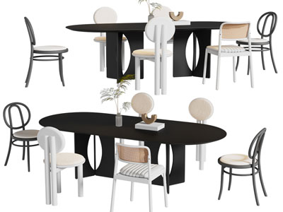 法式椭圆形餐桌椅组合3d模型 法式椭圆形餐桌椅组合