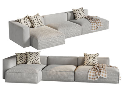 现代布艺转角多人沙发