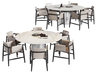 新中式圆形餐桌椅组合3d模型 新中式圆形餐桌椅组合