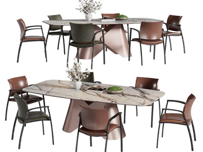 现代大理石餐桌椅组合3d模型 现代大理石餐桌椅组合