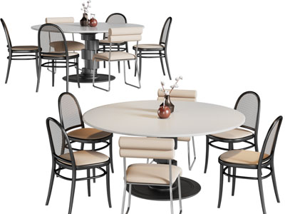 现代圆形餐桌椅组合3d模型 现代圆形餐桌椅组合