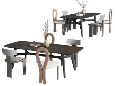 现代实木餐桌椅组合3d模型 现代实木餐桌椅组合