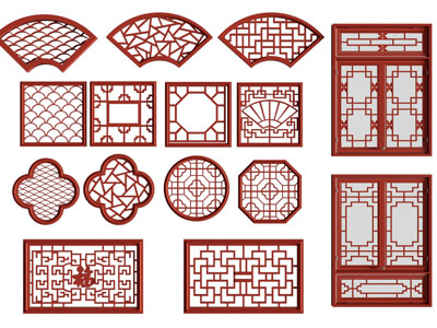 新中式镂花窗 窗格 花格 平开窗户
