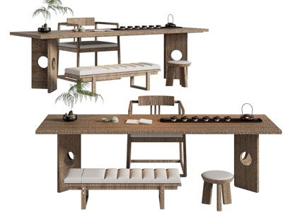 新中式茶桌椅组合3d模型 新中式茶桌椅组合