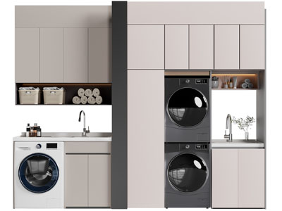 现代阳台洗衣机 烘干机收纳柜