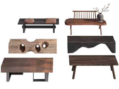 侘寂风实木茶几 沙发凳子3d模型 侘寂风实木茶几 沙发凳子