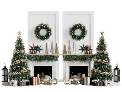 美式圣诞树 壁炉火炉 美陈