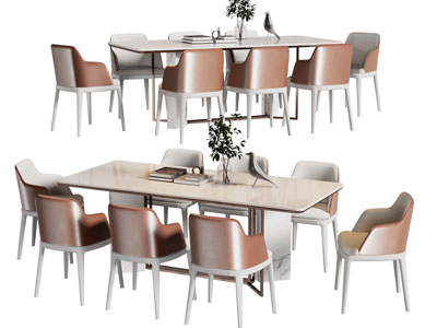 现代长方形餐桌椅组合3d模型 现代长方形餐桌椅组合