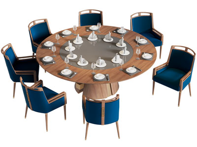新中式圆形餐桌椅组合3d模型 新中式圆形餐桌椅组合