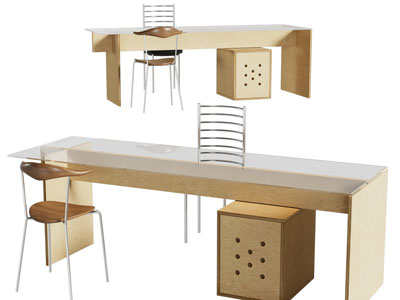 现代书桌椅组合3d模型 现代书桌椅组合