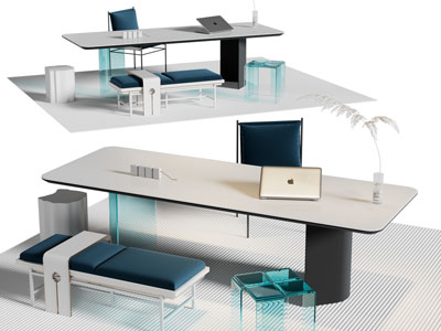 现代书桌椅组合3d模型 现代书桌椅组合