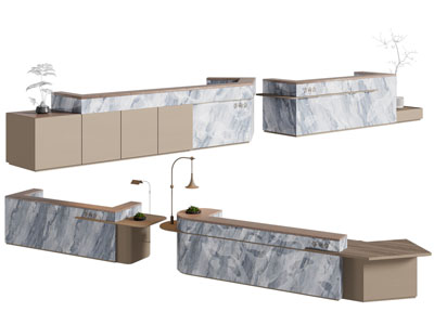 新中式前台接待台3d模型 新中式前台接待台