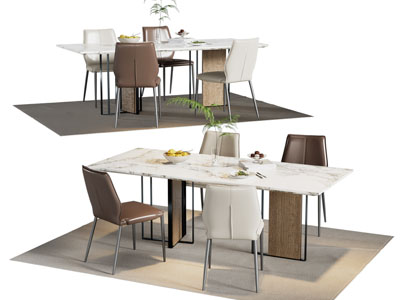 现代长方形大理石餐桌椅组合3d模型 现代长方形大理石餐桌椅组合